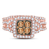 10kt Rose Gold Womens Round Brown Diamond Bridal Wedding Ring Band Set 1 Cttw