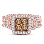 10kt Rose Gold Womens Round Brown Diamond Bridal Wedding Ring Band Set 1 Cttw