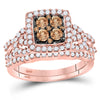 10kt Rose Gold Womens Round Brown Diamond Bridal Wedding Ring Band Set 1 Cttw