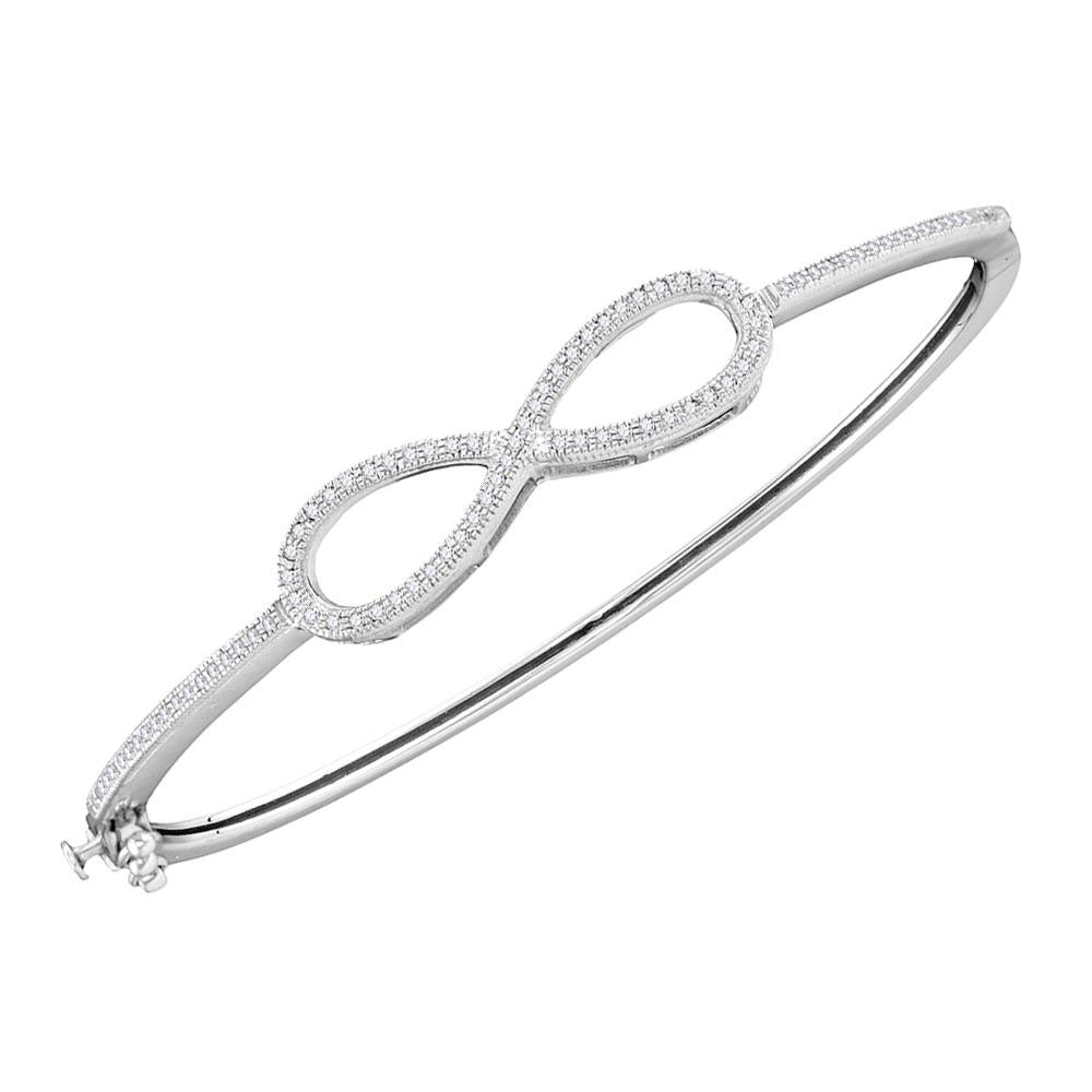 10kt White Gold Womens Round Diamond Infinity Love Bangle Bracelet 1/3 Cttw