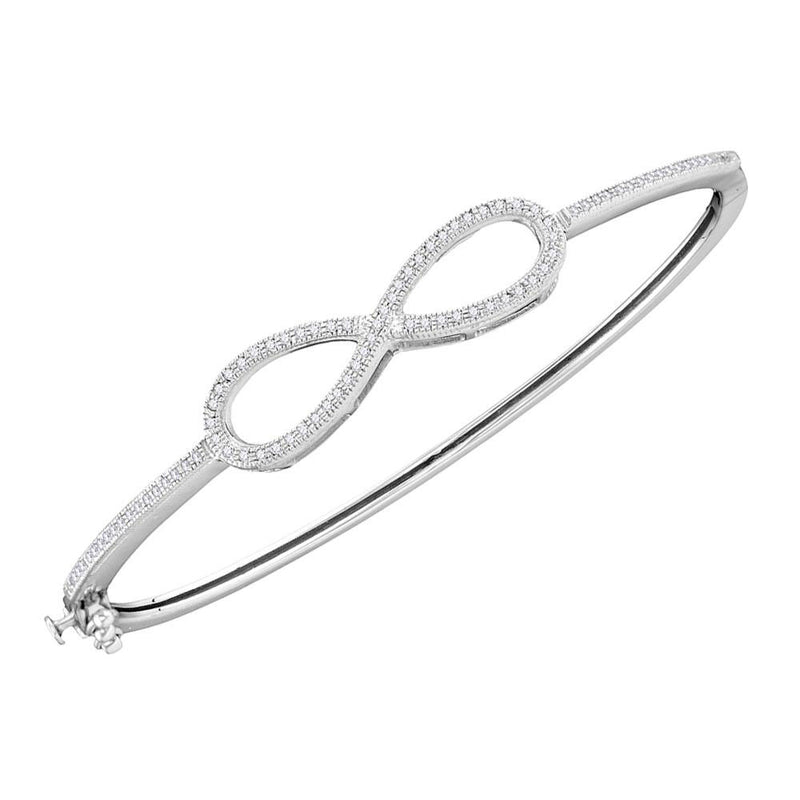 10kt White Gold Womens Round Diamond Infinity Love Bangle Bracelet 1/3 Cttw