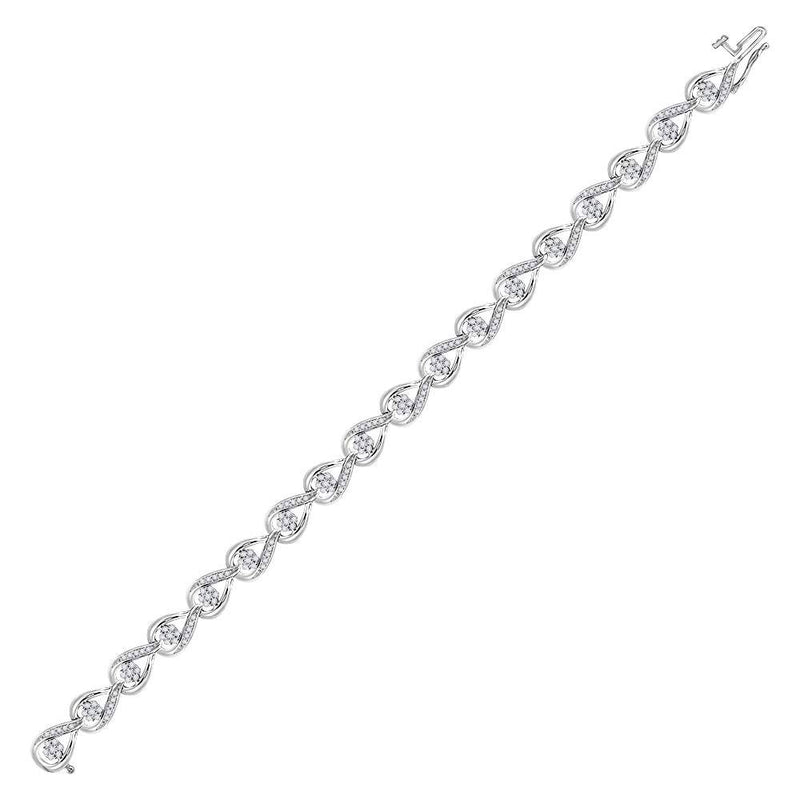 10kt White Gold Womens Round Diamond Teardrop Cluster Fashion Bracelet 1-1/5 Cttw