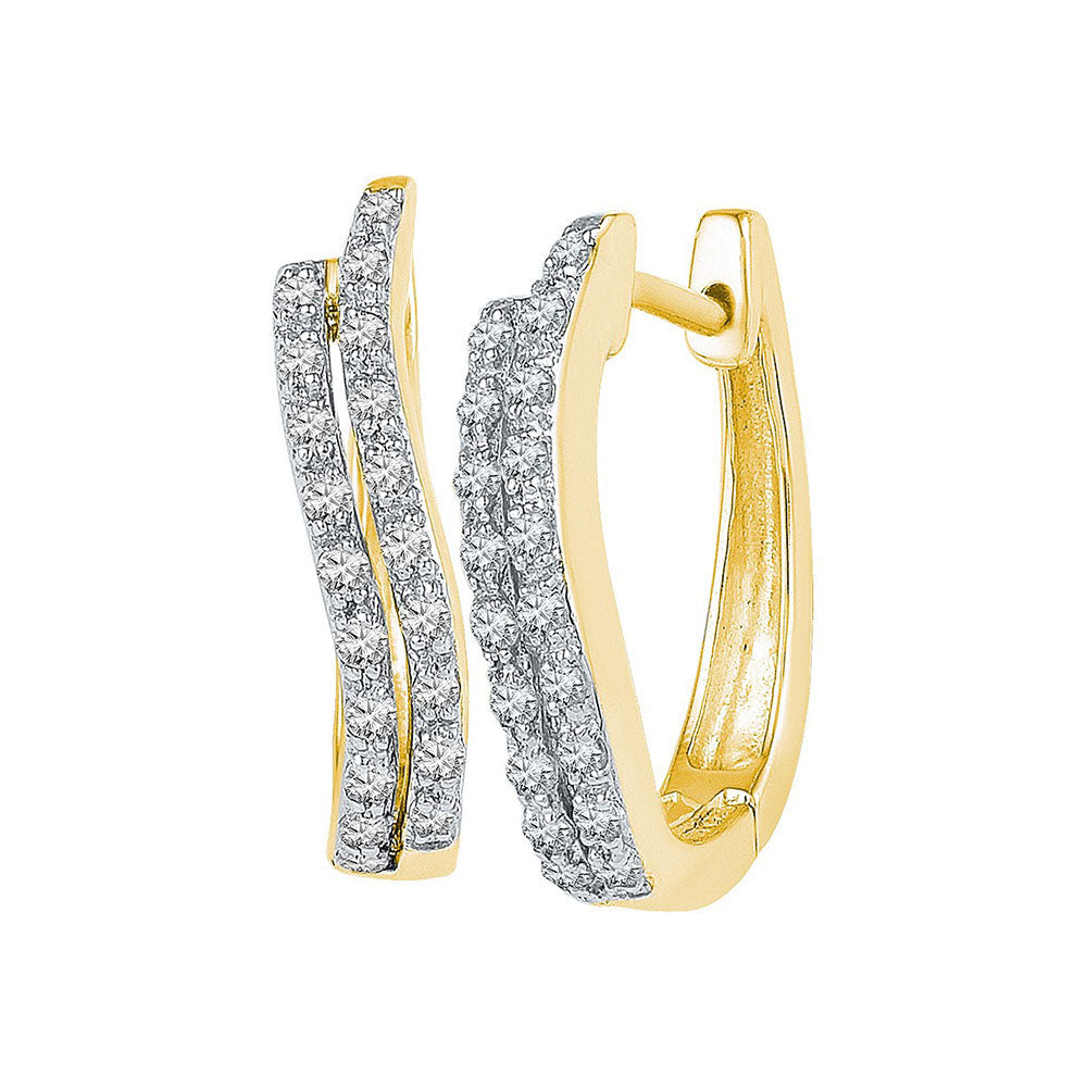 10kt Yellow Gold Womens Round Diamond Hoop Earrings 1/5 Cttw