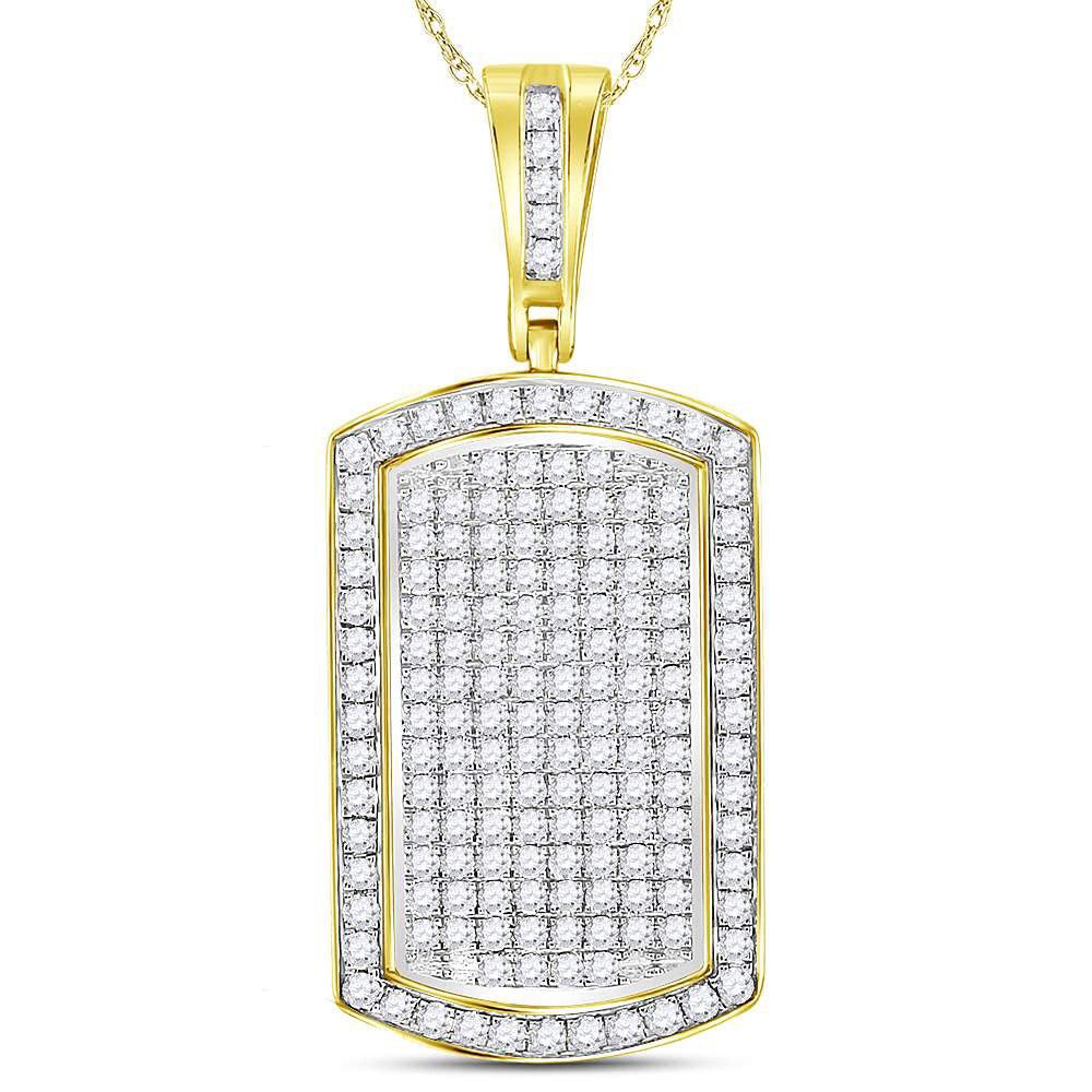 10kt Yellow Gold Mens Round Diamond Dog Tag Charm Pendant 2 Cttw