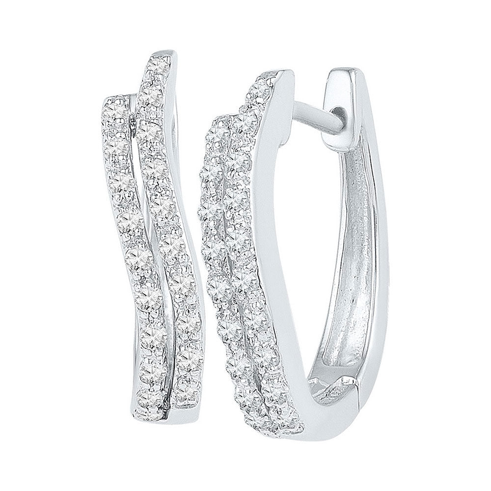 10kt White Gold Womens Round Diamond Hoop Earrings 1/5 Cttw