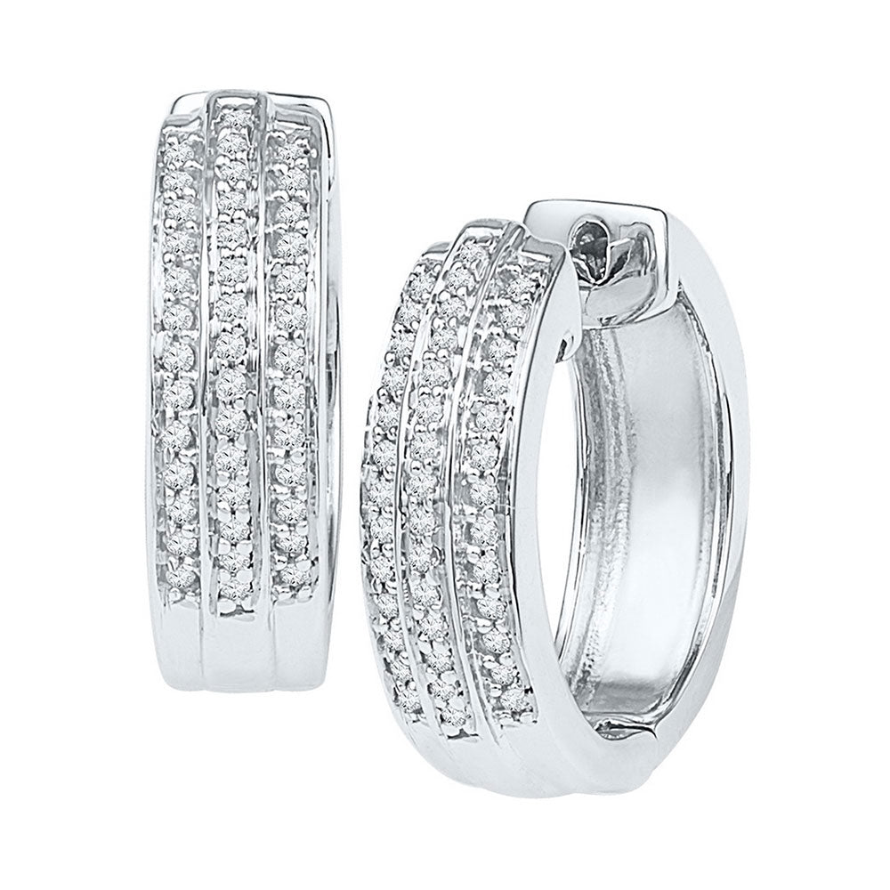 10kt White Gold Womens Round Diamond Triple Row Huggie Earrings 1/4 Cttw