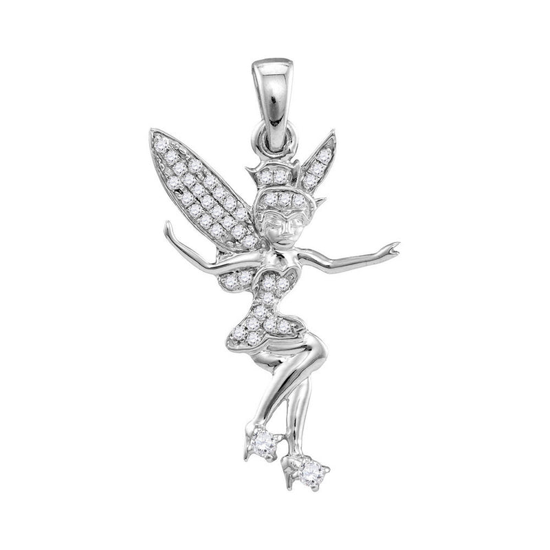 10kt White Gold Womens Round Diamond Tinkerbell Fairy Sprite Pendant 1/4 Cttw