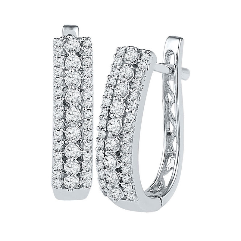 10kt White Gold Womens Round Diamond Triple Row Hoop Earrings 3/8 Cttw