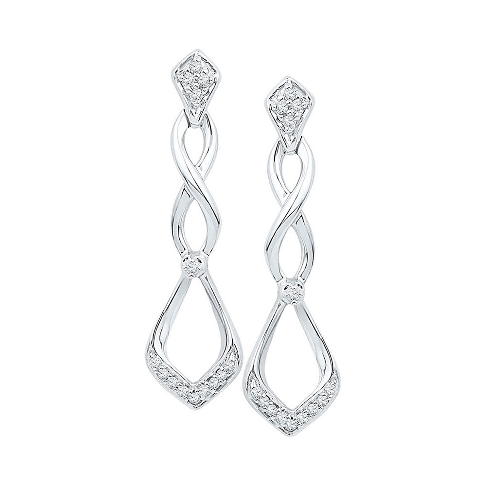 10kt White Gold Womens Round Diamond Cascading Teardrop Dangle Earrings 1/10 Cttw