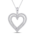 10kt White Gold Womens Round Diamond Double Frame Heart Pendant 1/2 Cttw