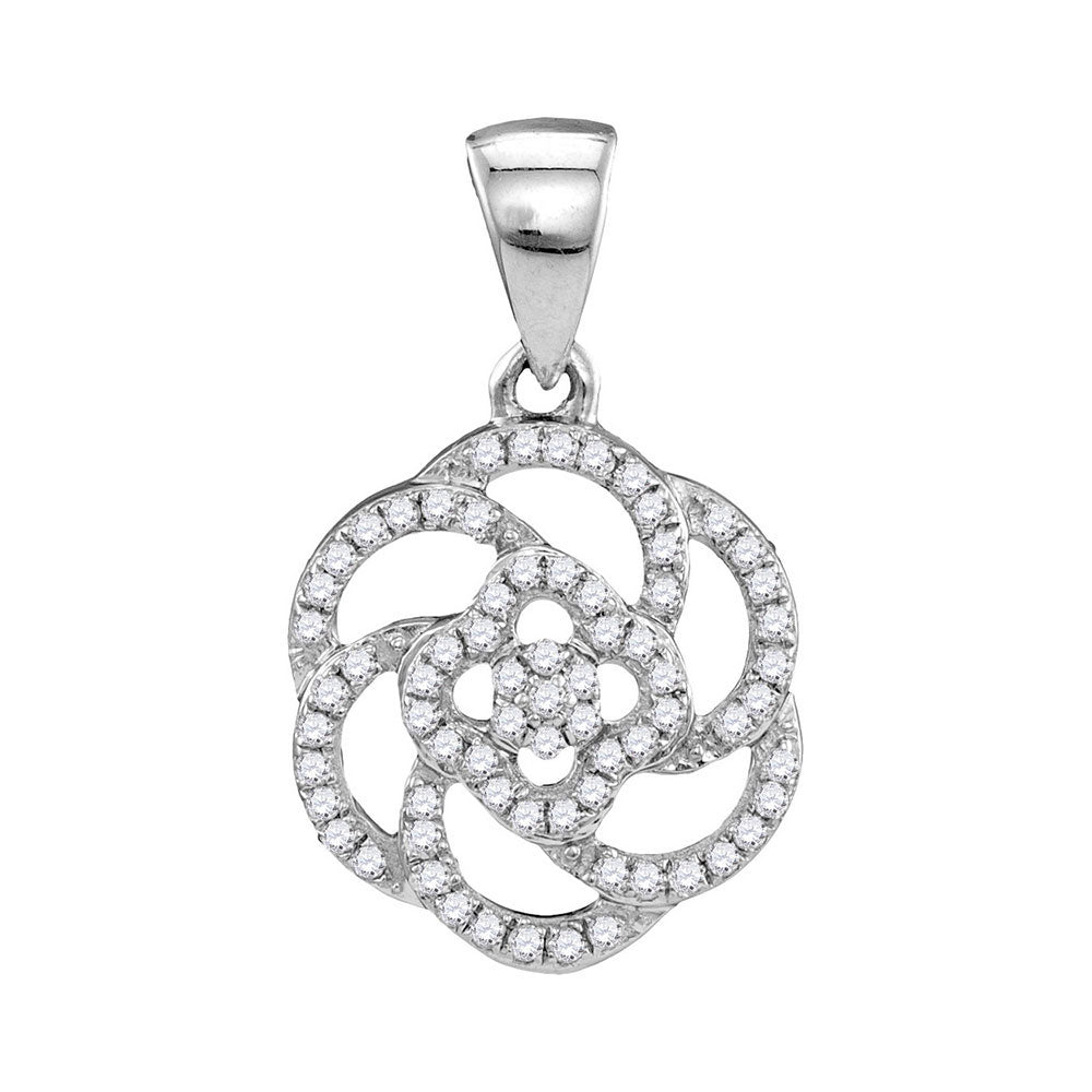 10kt White Gold Womens Round Diamond Pinwheel Geometric Cluster Pendant 1/4 Cttw