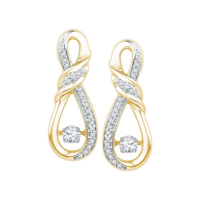 10kt Yellow Gold Womens Round Diamond Moving Twinkle Solitaire Twist Ribbon Earrings 1/3 Cttw