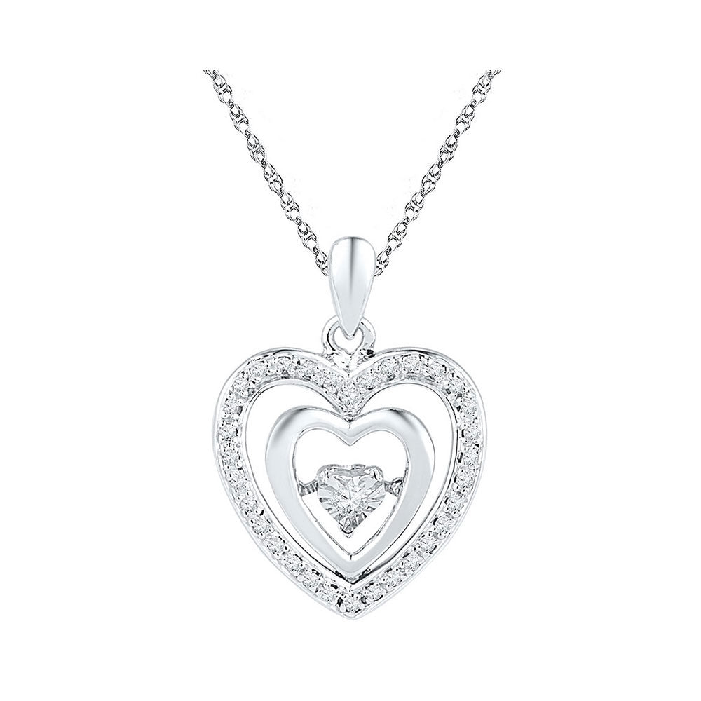 Sterling Silver Womens Round Diamond Heart Moving Twinkle Pendant 1/10 Cttw