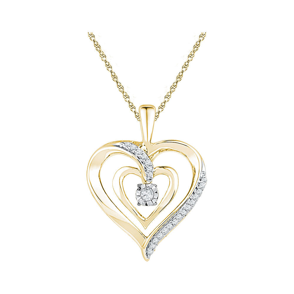 10kt Yellow Gold Womens Round Diamond Moving Twinkle Solitaire Heart Pendant 1/10 Cttw