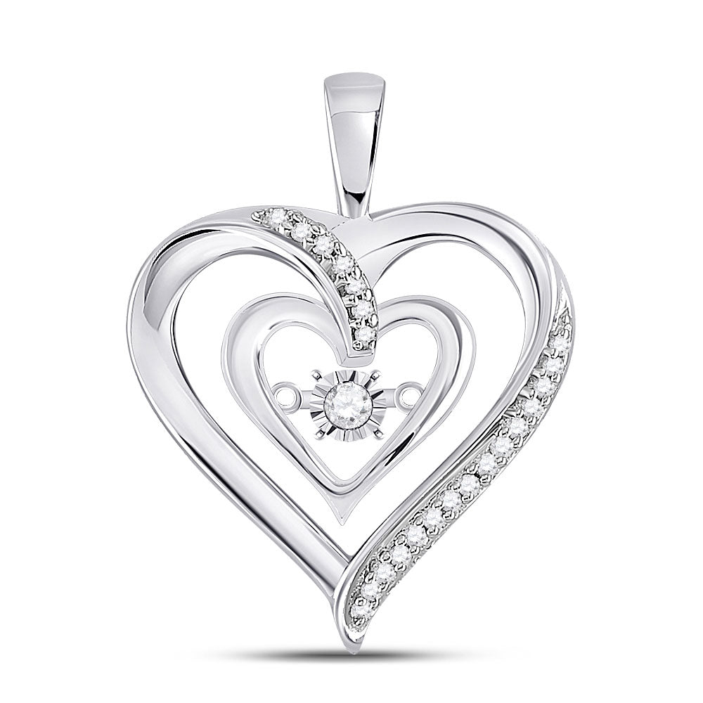 10kt White Gold Womens Round Diamond Moving Twinkle Solitaire Heart Pendant 1/10 Cttw