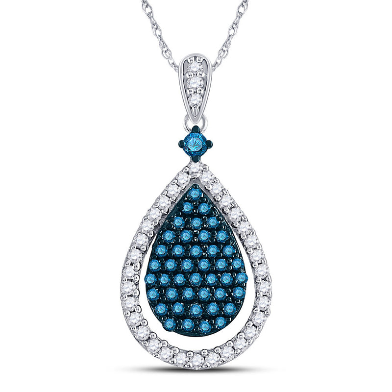 10kt White Gold Womens Round Blue Color Enhanced Diamond Teardrop Pendant 5/8 Cttw