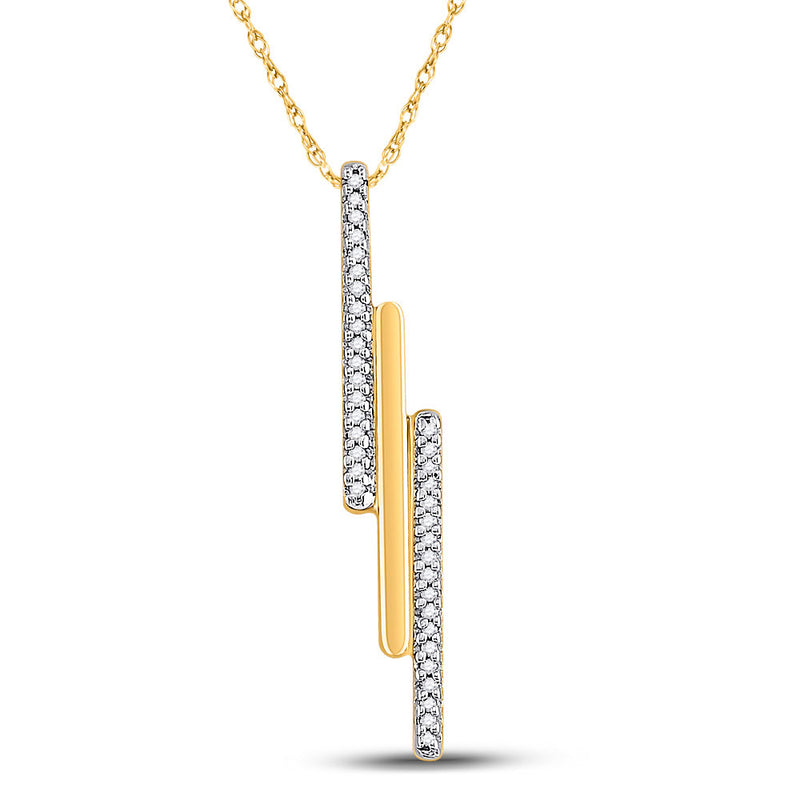 10kt Yellow Gold Womens Round Diamond Triple Vertical Bar Pendant 1/8 Cttw