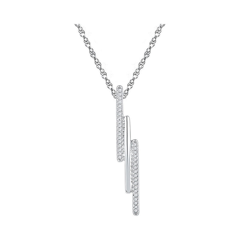 10kt White Gold Womens Round Diamond Triple Vertical Bar Pendant 1/8 Cttw