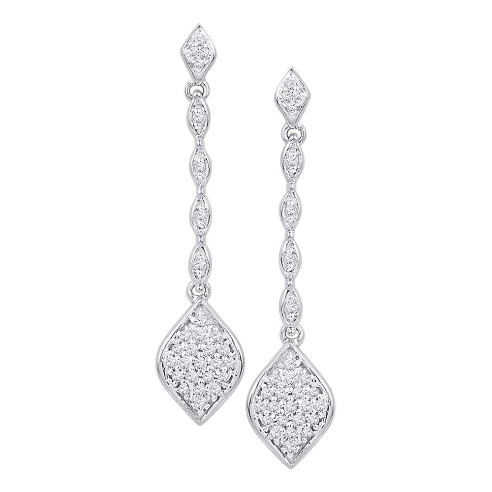 10kt White Gold Womens Round Diamond Cluster Drop Dangle Earrings 1/4 Cttw