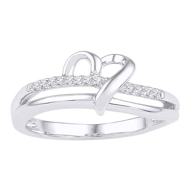 Sterling Silver Womens Round Diamond Heart Ring 1/20 Cttw