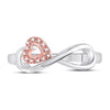 10kt White Gold Womens Round Diamond Rose-tone Heart Infinity Ring 1/20 Cttw