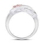 10kt White Gold Womens Round Diamond Rose-tone Heart Infinity Ring 1/20 Cttw