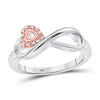 10kt White Gold Womens Round Diamond Rose-tone Heart Infinity Ring 1/20 Cttw