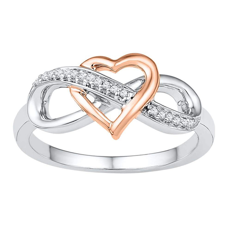 10kt White Gold Womens Round Diamond Rose-tone Heart Infinity Ring 1/20 Cttw