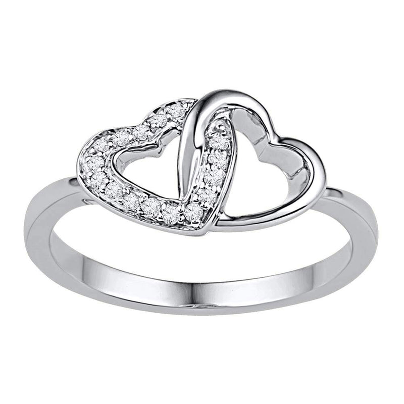 10kt White Gold Womens Round Diamond Double Locked Heart Ring 1/12 Cttw