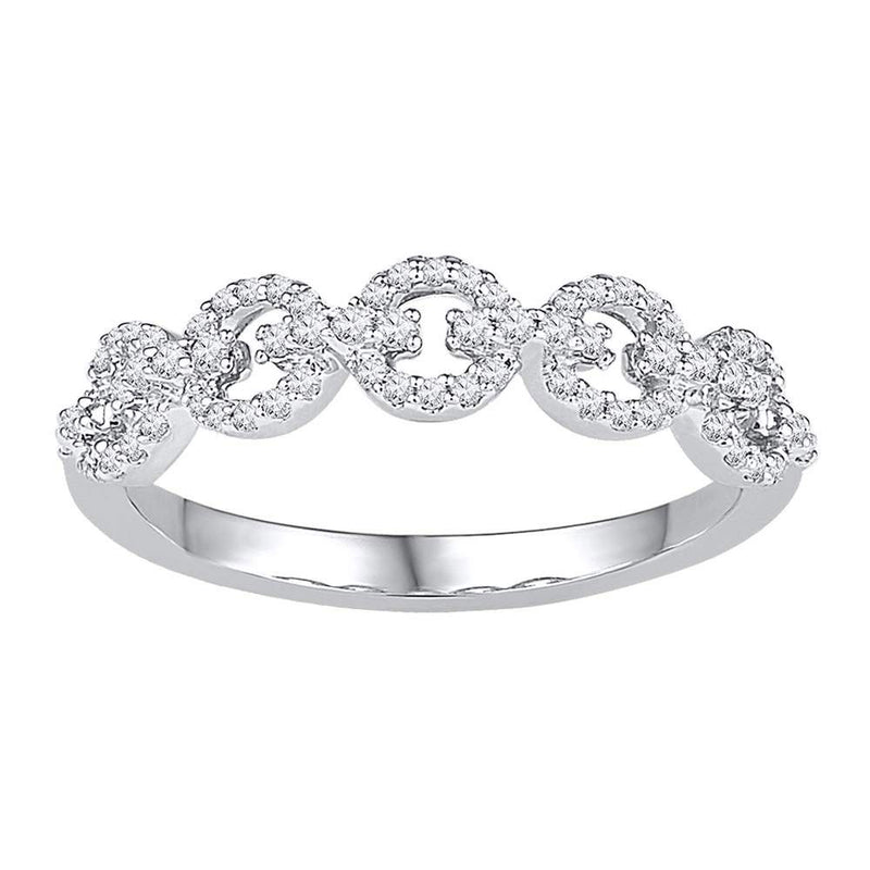 10kt White Gold Womens Round Diamond Linked Band Ring 1/4 Cttw