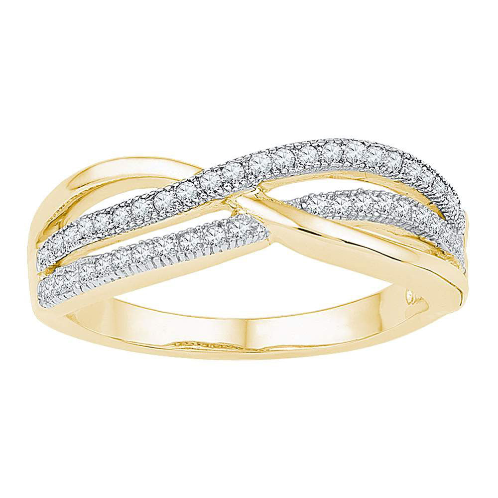 10kt Yellow Gold Womens Round Diamond Crossover Band Ring 1/5 Cttw