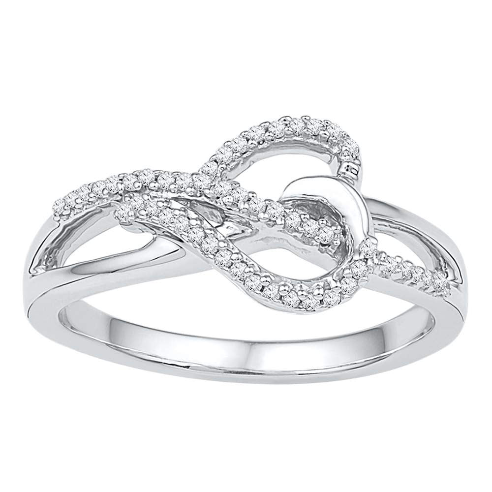 10kt White Gold Womens Round Diamond Heart Infinity Ring 1/6 Cttw