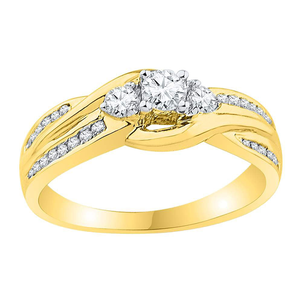 10k Yellow Gold Round 3-stone Diamond Bridal Wedding Engagement Ring 1/2 Cttw