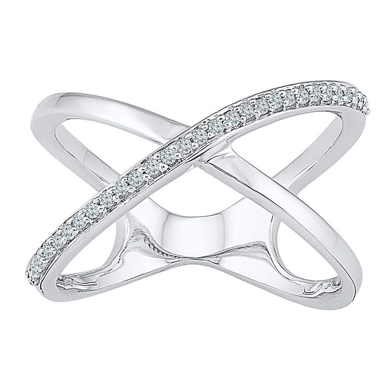 10kt White Gold Womens Round Diamond Open Crossover Band Ring 1/6 Cttw