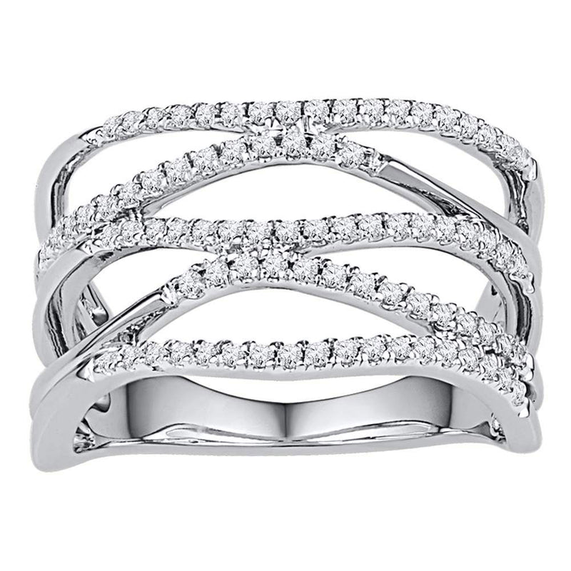 10kt White Gold Womens Round Diamond Crossover Band Ring 3/8 Cttw