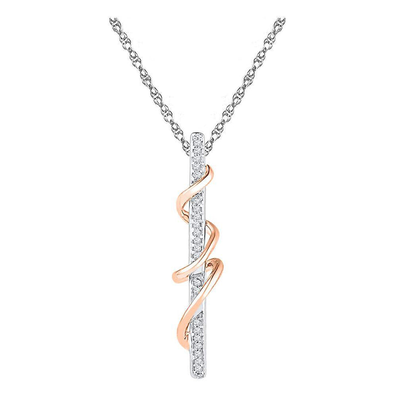 10kt Two-tone Gold Womens Round Diamond Vertical Bar Pendant 1/20 Cttw