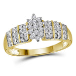 10kt Yellow Gold Womens Round Prong-set Diamond Oval Cluster Ring 1/4 Cttw