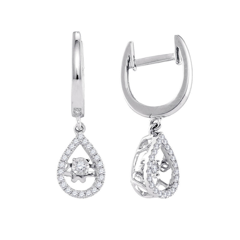 14kt White Gold Womens Round Moving Twinkle Diamond Teardrop Dangle Earrings 1/4 Cttw