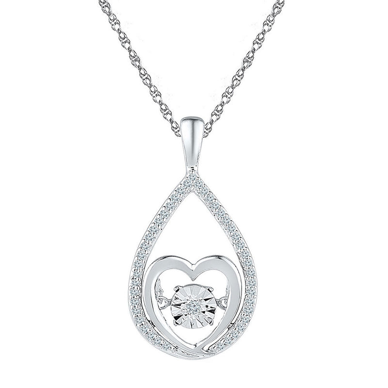 Sterling Silver Womens Round Diamond Moving Twinkle Heart Pendant 1/8 Cttw