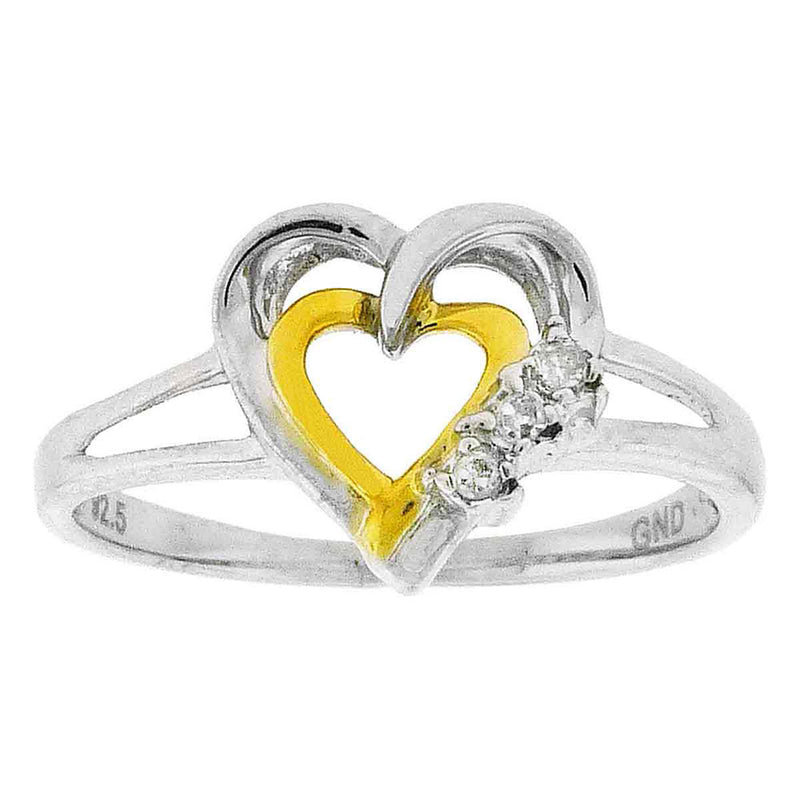 Two-tone Sterling Silver Womens Round Diamond Double Heart Ring .03 Cttw Size 8