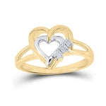 Two-tone Sterling Silver Womens Round Diamond Double Heart Ring .03 Cttw Size 5