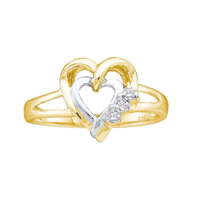 Two-tone Sterling Silver Womens Round Diamond Double Heart Ring .03 Cttw Size 6