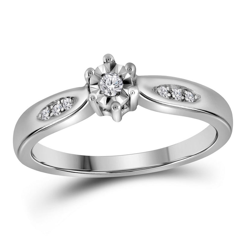 Sterling Silver Round Diamond Solitaire Bridal Wedding Engagement Ring 1/20 Cttw - Size 8