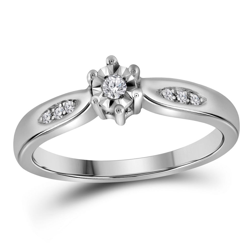 Sterling Silver Round Diamond Solitaire Bridal Wedding Engagement Ring 1/20 Cttw - Size 9