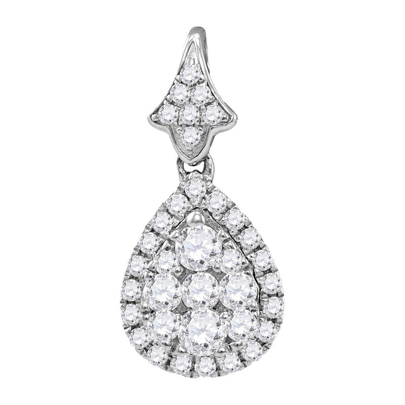 14kt White Gold Womens Round Diamond Teardrop Cluster Pendant 3/4 Cttw