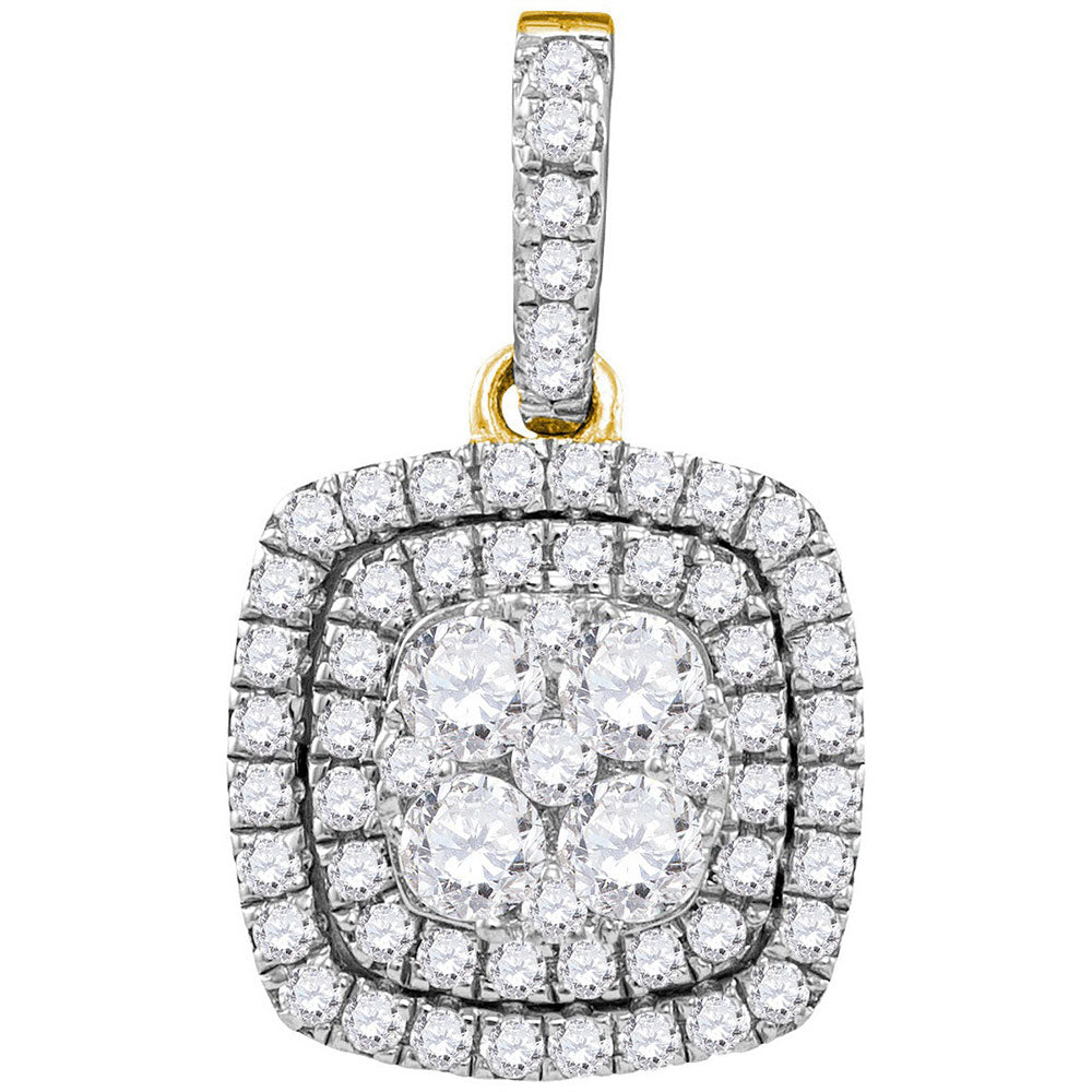 14kt Yellow Gold Womens Round Diamond Square Pendant 7/8 Cttw