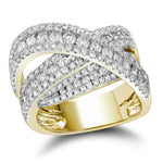 10kt Yellow Gold Womens Round Diamond Crossover Fashion Ring 2 Cttw