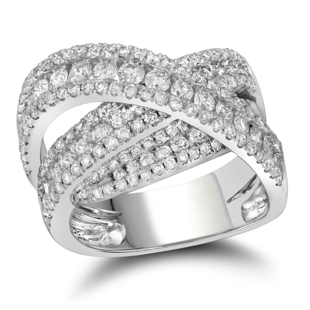 10kt White Gold Womens Round Diamond Crossover Fashion Ring 2 Cttw