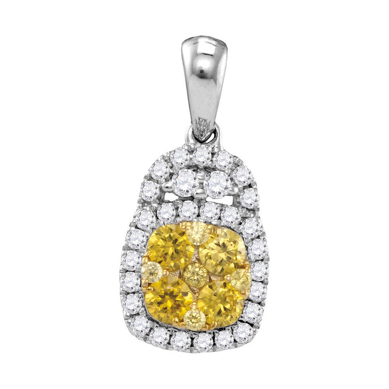 14kt White Gold Womens Round Yellow Diamond Cluster Pendant 3/4 Cttw