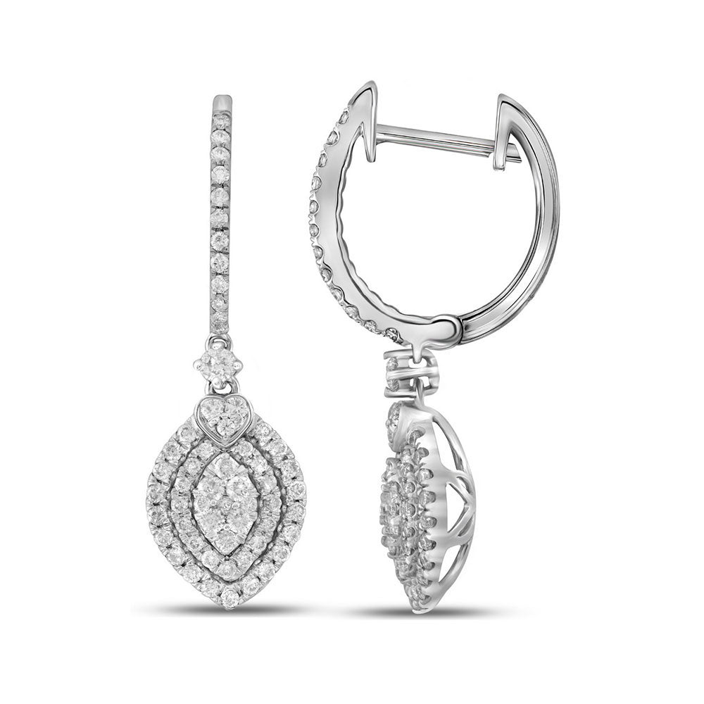 14kt White Gold Womens Round Diamond Double Oval Frame Dangle Earrings 1 Cttw